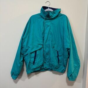 Vintage Trader Bay Windbreaker Jacket Mens XL Teal Cotton Mock‎ Neck Waterproof